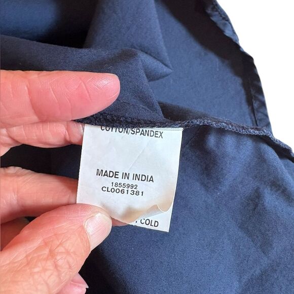 Eshakti Cotton Poplin Trapunto Waist Midi Shirtdress Womens Large 12 Navy Blue - Picture 9 of 11